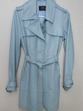 Vintage 1990s Bargello Leather Factory Blue Leather Trench Coat